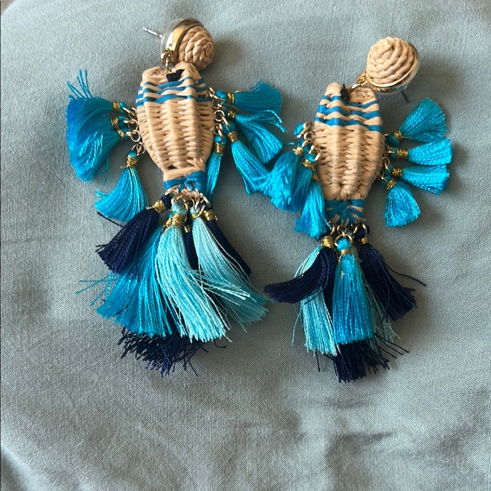 Lilly Pulitzer Blue and Tan Tassel Earrings
